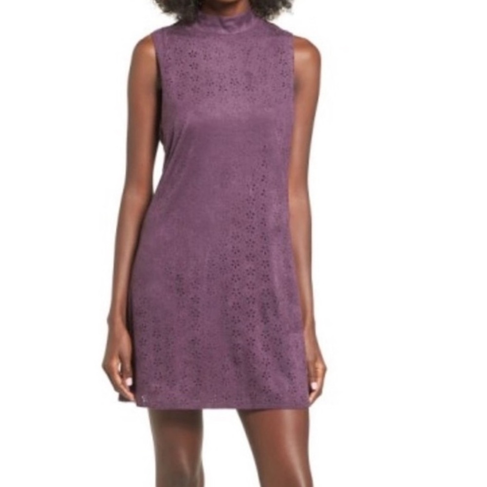 Trixxi High Neck Faux Suede Mini Shift Dress